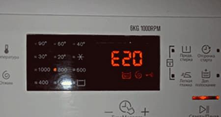 Ошибка E20 в стиральной машине Electrolux